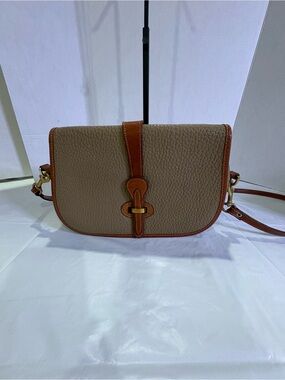 Vintage Dooney & Bourke Taupe Pebbled Leather Crossbody with Brown Trim